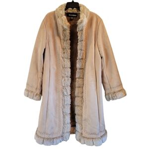 Weatherproof Tan Suede Trench Coat with Faux Fur Trim